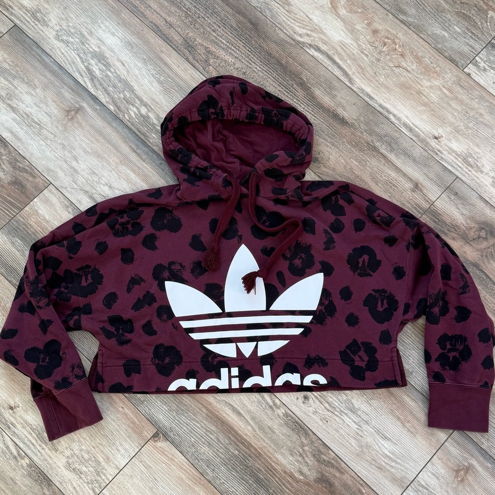 Adidas Maroon Leopard Print Hoodie